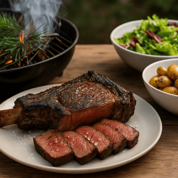 Image article La côte de bœuf fumée au pin du Cap Ferret - recette de rentrée du chef Clément Petit